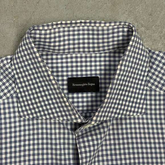Ermenegildo Zegna Dress Shirt Check Textured Cotton Long Sleeve 15.5 Medium - Picture 6 of 10